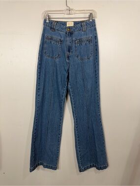 Sézane Augustus High Rise Wide Leg Jeans Front Patch Pocket Cotton FR 38 US 6